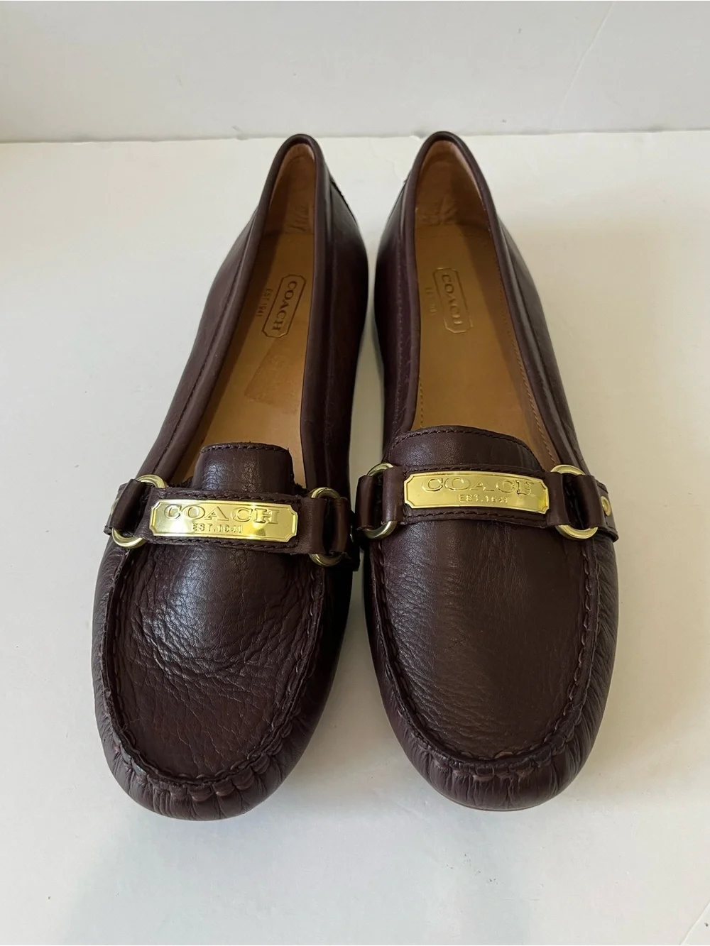 Coach Felisha Brown Leather Gold Accent Driving Loafers Size 8M